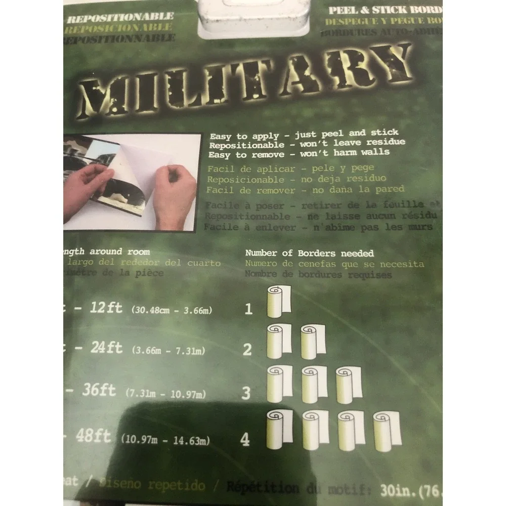 Brewster Military Peel & Stick Border Kid Room 5in x 12ft New PS96311 Green Camo